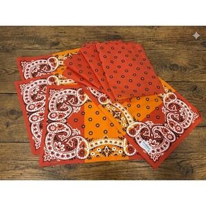 Set of 8 100% Cotton Bungalow Bandana Style Placemats Orange Red Country Western